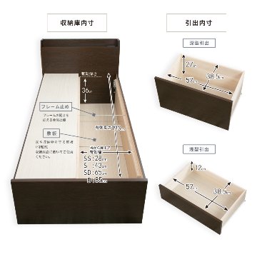 配達日指定可能 チェストベッド ダブルベッド 日本製 5杯引出 ＢＯＸ 収納ベッド 国産ベッド 大容量収納 薄型カウンター フレーム コンセント スライドレール スパーブの画像