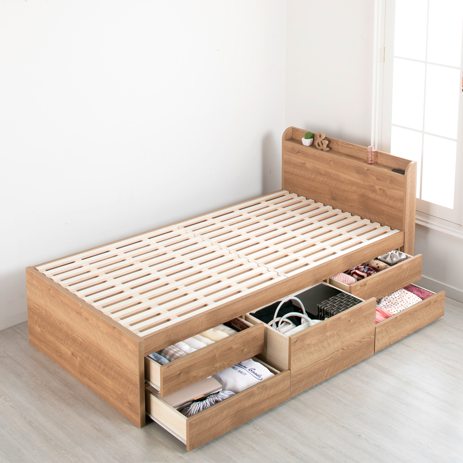 収納付き 小さめ チェストベッド セミシングルショート／シングルショート ベッド すのこ 日本製 5杯引出 ＢＯＸ 国産  コンパクト 薄型カウンター 省スペース  ベッドフレーム　ソリアーノの画像
