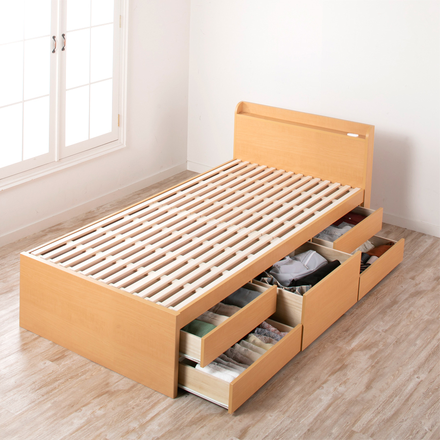 収納付き 小さめ チェストベッド セミシングルショート／シングルショート ベッド すのこ 日本製 5杯引出 ＢＯＸ 国産  コンパクト 薄型カウンター 省スペース  ベッドフレーム　ソリアーノの画像