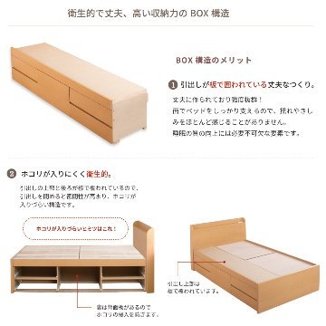 収納付き すのこベッド　チェストベッド 大型 国産ベッド 日本製 セミシングル／シングル／セミダブル 5杯　引出 ＢＯＸ型  すのこ 布団 　本体のみ　薄型カウンター 省スペース ゲイル　3020の画像