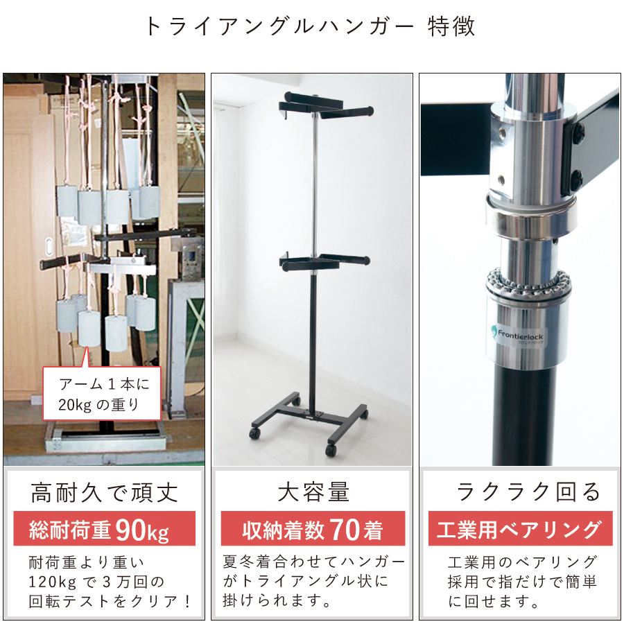 回転ハンガー ハンガーラック 回転 省スペース 大容量 コートハンガー 頑丈 丈夫洋服掛け コート掛け 衣類収納 おしゃれ キャスター付 クローゼットハンガー 本体のみ トライアングルハンガーの画像