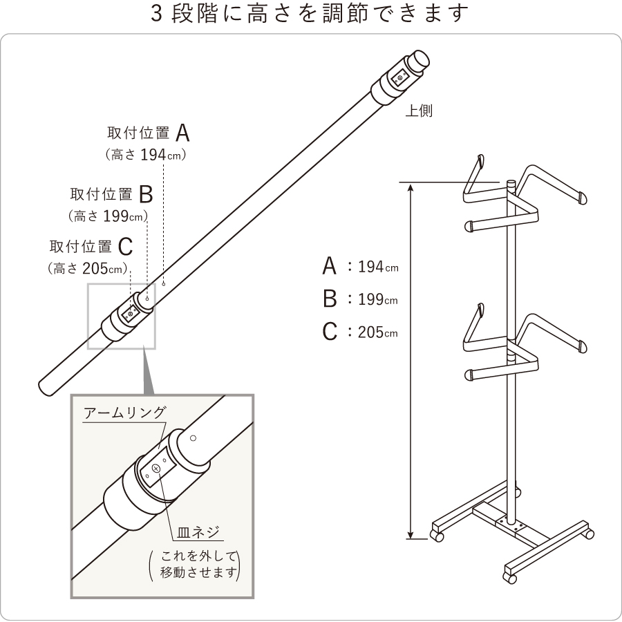 回転ハンガー ハンガーラック 回転 省スペース 大容量 コートハンガー 頑丈 丈夫洋服掛け コート掛け 衣類収納 おしゃれ キャスター付 クローゼットハンガー 本体のみ トライアングルハンガーの画像