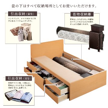 引出収納畳ベッド 5杯引出し 日本製 国産 美草畳 シングル／セミダブル 大容量収納 引出スライドレール付き送料込み あかつき 美草畳 フラットパネルの画像