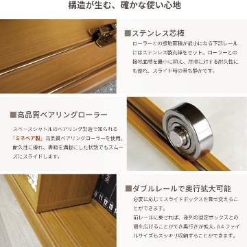 スライド書棚 本棚 日本製 スライド 大容量 高級 書架 幅127 高さ237cm 上置き付き 扉無しオープン3列 二重レールで奥行拡大 高性能ベアリングローラー 関東地区は組立サービス込みの画像