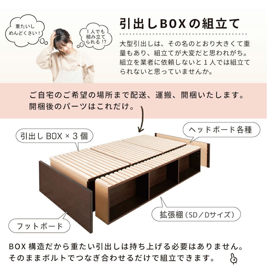 大型収納チェストベッド  セミダブル　桐 すのこ ベッド スライドレール 日本製 大型引出 大容量 本体フレームのみ　ブラウン　ホワイト　OHS　ヘッドレス　#22　2022年リニューアルの画像