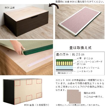 ユニット畳 3畳セット 高さ33／45cm ヘリ付き へりつき   国産畳　跳ね上げ式 収納高床式ユニット 収納ベンチ　日本製 国産 組立不要  完成品 たたみ タタミ 2022年 の画像