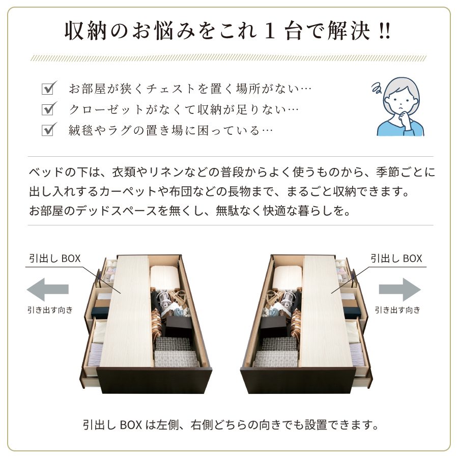 チェストベッド ヘッドレス　ダブル　ベッド 日本製　収納ベッド 国産ベッド  ベッドフレーム 大容量収納 5杯引出 BOX ブルームの画像