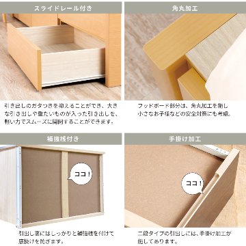 チェストベッド ヘッドレス　ダブル　ベッド 日本製　収納ベッド 国産ベッド  ベッドフレーム 大容量収納 5杯引出 BOX ブルームの画像