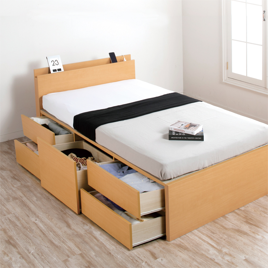 配達日指定可能 チェストベッド ダブル ベッド 日本製 5杯引出 ＢＯＸ 収納ベッド 国産 大容量収納 薄型カウンター フレーム コンセント スライドレール ローバーの画像