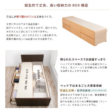 配達日指定可能 チェストベッド ダブル ベッド 日本製 5杯引出 ＢＯＸ 収納ベッド 国産 大容量収納 薄型カウンター フレームのみ コンセント スライドレール ローバーの画像