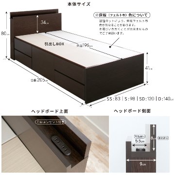 配達日指定可能 チェストベッド ダブル ベッド 日本製 5杯引出 ＢＯＸ 収納ベッド 国産 大容量収納 薄型カウンター フレームのみ コンセント スライドレール ローバーの画像