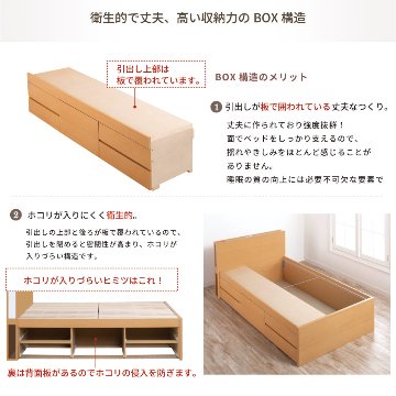 収納付き すのこベッド　チェストベッド 大型 国産ベッド 日本製 SS／S／SD 5杯　引出 ＢＯＸ型 チェスト ベッド すのこ 布団 照明・収納付きカウンター　ベッド ラシータの画像