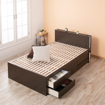 収納付き 小さめ チェストベッド セミシングルショート／シングルショート ベッド すのこ 日本製 5杯引出 ＢＯＸ 国産  コンパクト 照明・収納付きカウンター 省スペース  ベッドフレーム　ルフレの画像