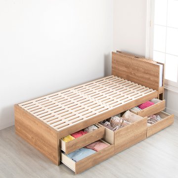 収納付き 小さめ チェストベッド セミシングルショート／シングルショート ベッド すのこ 日本製 5杯引出 ＢＯＸ 国産  コンパクト 照明・収納付きカウンター 省スペース  ベッドフレーム　ルフレの画像