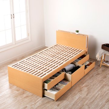 収納付き 小さめ チェストベッド セミシングルショート／シングルショート ベッド すのこ 日本製 5杯引出 ＢＯＸ 国産  コンパクト 照明・収納付きカウンター 省スペース  ベッドフレーム　ルフレの画像