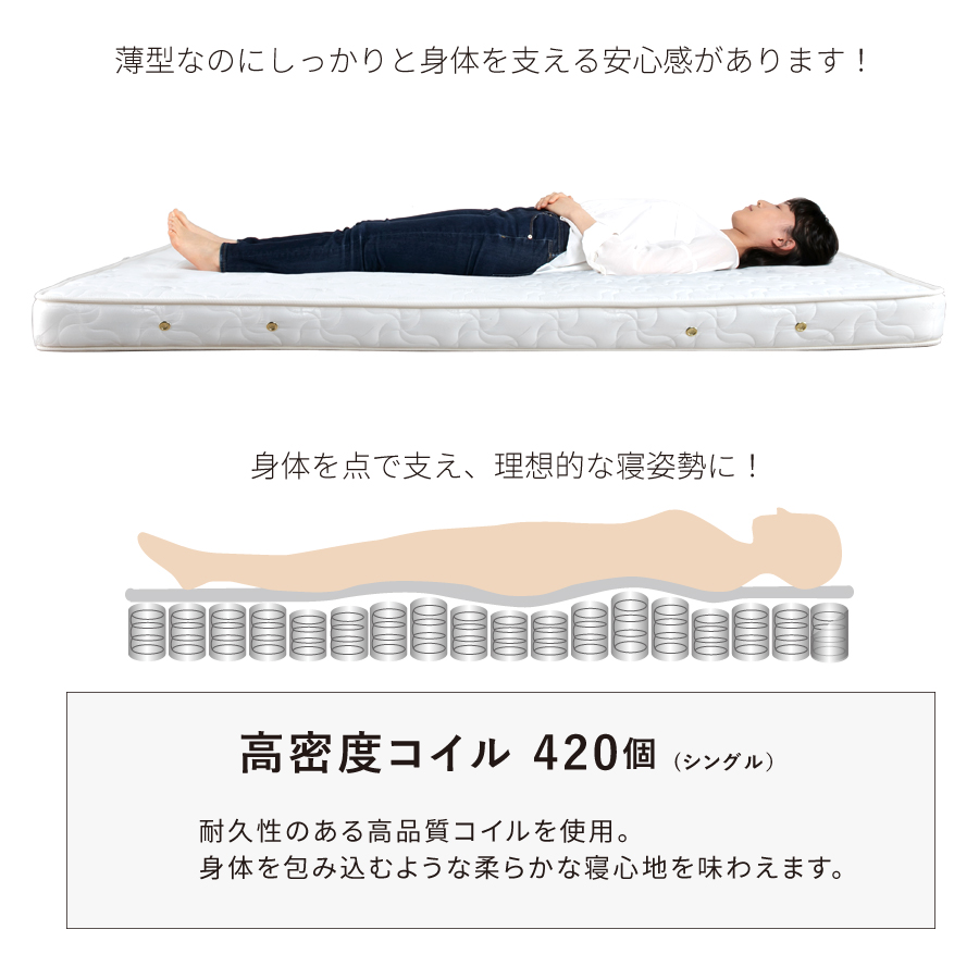 単品購入 日本製 国産 薄型ポケットコイルマットレス　厚み12cm  ダブル　ホワイトリーフの画像