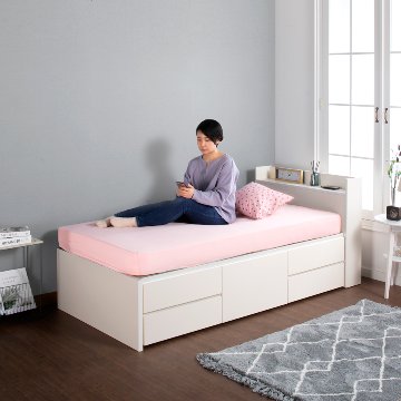 日本製 5杯引出 収納 セミシングル／シングル ショートベッド チェストベッド コンパクト  省スペース  ベッドフレーム コンセント  全長 198.5cm カナロアの画像