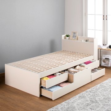 収納付き 小さめ チェストベッド セミシングルショート／シングルショート ベッド すのこ 日本製 5杯引出 ＢＯＸ 国産  コンパクト 奥行のあるカウンター 省スペース  ベッドフレーム　テイラーの画像