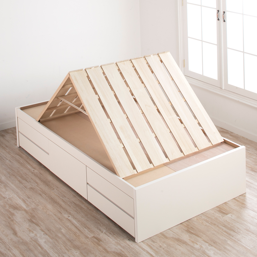 5杯引出 収納付きベッド 物干し  山折り すのこ  セミシングル／シングル／セミダブルベッド 日本製　ＢＯＸ型 すのこ   お布団  省スペース フレーム ヘッドレス ハーンの画像
