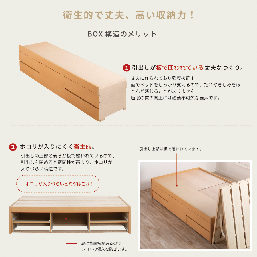 5杯引出 収納付きベッド 物干し  山折り すのこ  セミシングル／シングル／セミダブルベッド 日本製　ＢＯＸ型 すのこ   お布団  省スペース フレーム ヘッドレス ハーンの画像