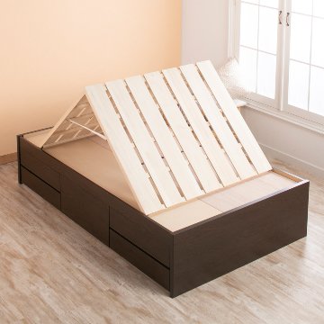 5杯引出 収納付きベッド 物干し  山折り すのこ  セミシングル／シングル／セミダブルベッド 日本製　ＢＯＸ型 すのこ   お布団  省スペース フレーム ヘッドレス ハーンの画像