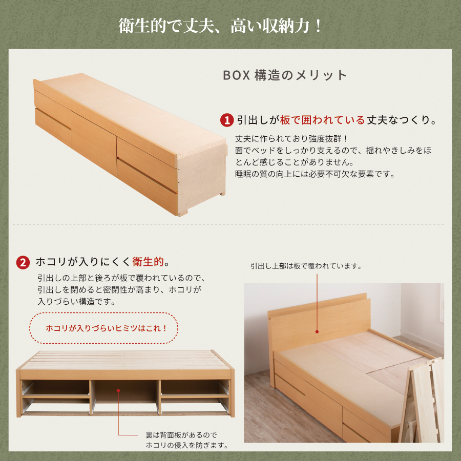 5杯引出 収納付きベッド 物干し  山折り すのこ  セミシングル／シングル／セミダブルベッド 日本製　ＢＯＸ型 すのこ   お布団 薄型カウンター 省スペース フレーム コンセント モンテロの画像