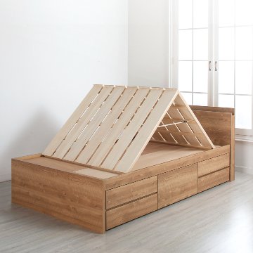 5杯引出 収納付きベッド 物干し  山折り すのこ  セミシングル／シングル／セミダブルベッド 日本製　ＢＯＸ型 すのこ   お布団 薄型カウンター 省スペース フレーム コンセント モンテロの画像