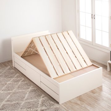 5杯引出 収納付きベッド 物干し  山折り すのこ  セミシングル／シングル／セミダブルベッド 日本製　ＢＯＸ型 すのこ   お布団 薄型カウンター 省スペース フレーム コンセント モンテロの画像