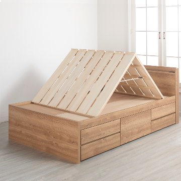 5杯引出 収納付きベッド 物干し  山折り すのこ  セミシングル／シングル／セミダブルベッド 日本製　ＢＯＸ型 すのこ   お布団 薄型カウンター 省スペース フレーム コンセント ミザールの画像