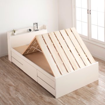 5杯引出 収納付きベッド 物干し  山折り すのこ  セミシングル／シングル／セミダブルベッド 日本製　ＢＯＸ型 すのこ   お布団 奥行広いカウンター 省スペース フレーム コンセント ファビアンの画像