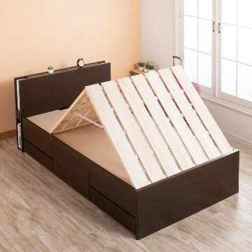 5杯引出 収納付きベッド 物干し  山折り すのこ  セミシングル／シングル／セミダブルベッド 日本製　ＢＯＸ型 お布団 照明 収納棚 カウンター  フレーム コンセント エルナトの画像