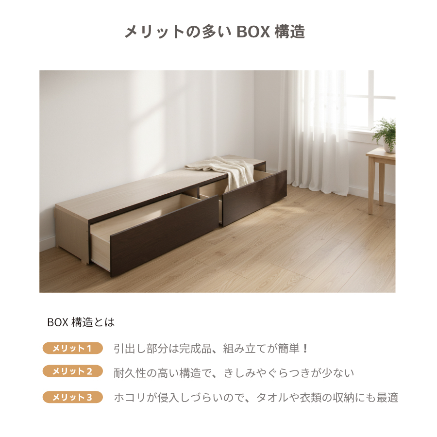 2杯引出し　収納付きベッド   日本製 スライドレール付 大容量  セミシングル／シングル／セミダブル  フレームのみ　コンセント　ロンザンの画像