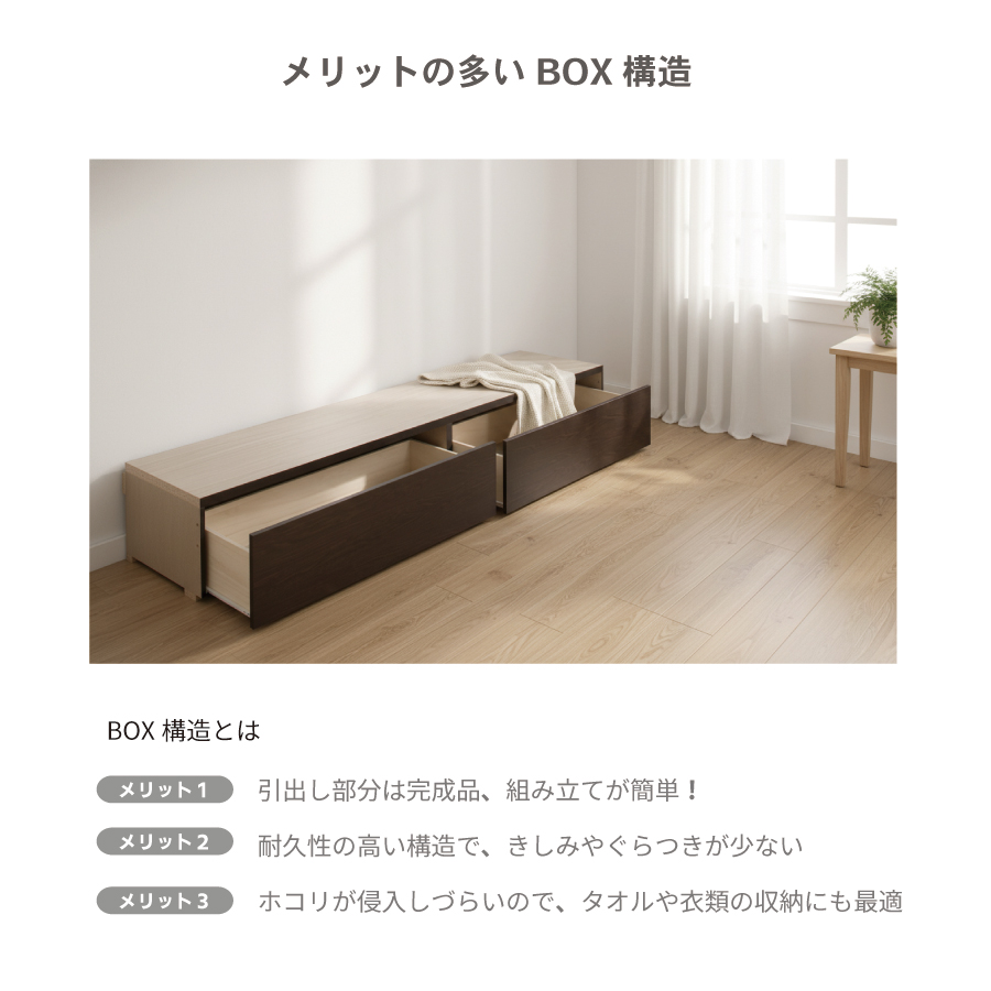 2杯引出し　収納付きベッド   日本製 スライドレール付 大容量  セミシングル／シングル／セミダブル  フレームのみ　コンセント　マントルの画像