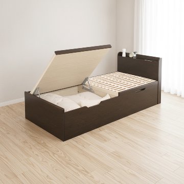 跳ね上げ 桐すのこベッド  シングル セミダブル ロング 収納ベッド バネ式 コンセント付き 奥行9cm カウンター 日本製 宮付　収納付きベッド 跳ね上げベッド #21　本体のみの画像