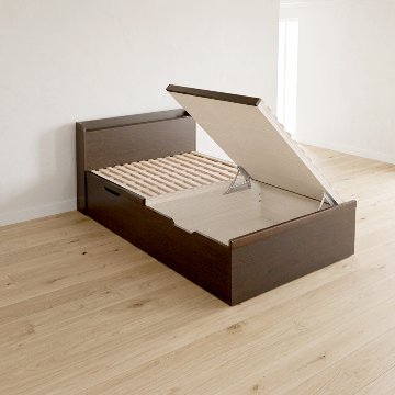 跳ね上げ 桐すのこベッド  シングル セミダブル ロング 収納ベッド バネ式 コンセント付き 奥行9cm カウンター 日本製 宮付　収納付きベッド 跳ね上げベッド #21　本体のみの画像