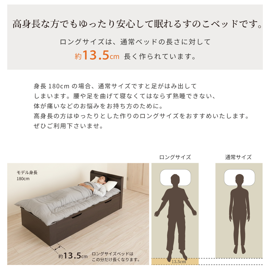 跳ね上げ 桐すのこベッド  シングル セミダブル ロング 収納ベッド バネ式 コンセント付き フラットパネル 日本製 収納付きベッド 跳ね上げベッド #21　本体のみの画像