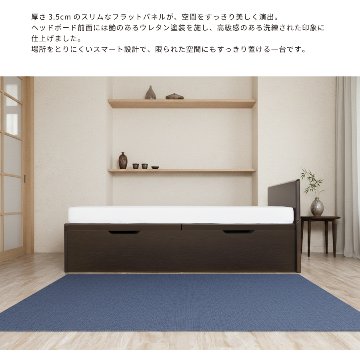 跳ね上げ 桐すのこベッド  シングル セミダブル ロング 収納ベッド バネ式 コンセント付き フラットパネル 日本製 収納付きベッド 跳ね上げベッド #21　本体のみの画像