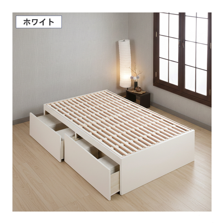 2杯収納付き すのこベッド チェストベッド 大型 国産ベッド 日本製 セミシングル／シングル／セミダブル ＢＯＸ型 チェスト ベッド すのこ 布団 ヘッドレス 省スペースベッド  2杯引出 サリオスの画像