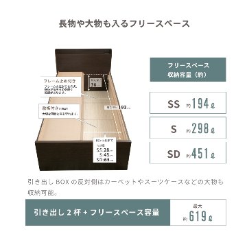 2杯収納付き すのこベッド　チェストベッド 大型 国産ベッド 日本製 セミシングル シングル セミダブル 2杯引出 ＢＯＸ型 チェスト ベッド すのこ 布団 薄型カウンター 省スペースベッド ブリーゼの画像