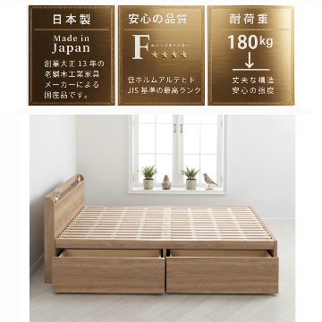 2杯収納付き すのこベッド　チェストベッド  国産ベッド 日本製 セミシングル／シングル／セミダブル 2杯引出 ＢＯＸ型  すのこ 布団 　ベッドフレーム　薄型カウンター 省スペース ゲイルの画像