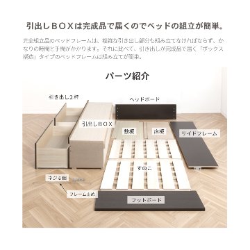 2杯引出 収納付きベッド 物干し  山折り すのこ  セミシングル／シングル／セミダブルベッド 日本製　ＢＯＸ型 すのこ   お布団  省スペース フレーム ヘッドレス ハーンの画像