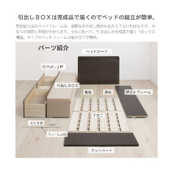 2杯引出 収納付きベッド 物干し  山折り すのこ  セミシングル／シングル／セミダブルベッド 日本製　ＢＯＸ型 すのこ   お布団 薄型カウンター 省スペース フレーム コンセント 　ブローデルの画像
