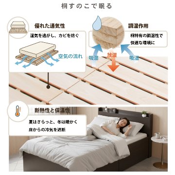 2杯引出 収納付きベッド 物干し  山折り すのこ  セミシングル／シングル／セミダブルベッド 日本製　ＢＯＸ型 すのこ   お布団 薄型カウンター 省スペース フレーム コンセント 　ブローデルの画像