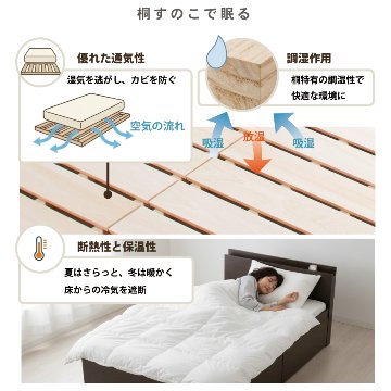 2杯引出 収納付きベッド 物干し  山折り すのこ  セミシングル／シングル／セミダブルベッド 日本製　ＢＯＸ型 すのこ   お布団 薄型カウンター 省スペース フレーム コンセント モンテロの画像