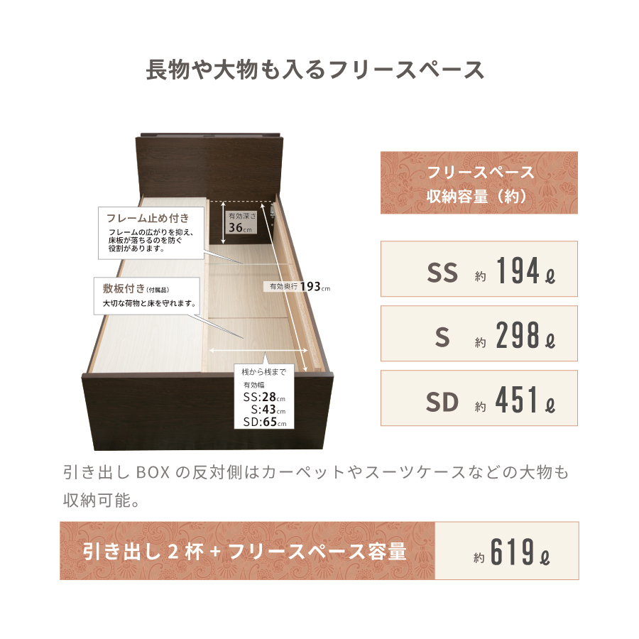 2杯引出 収納付きベッド 物干し  山折り すのこ  セミシングル／シングル／セミダブルベッド 日本製　ＢＯＸ型 お布団 照明 収納棚 カウンター  フレーム コンセント エルナトの画像