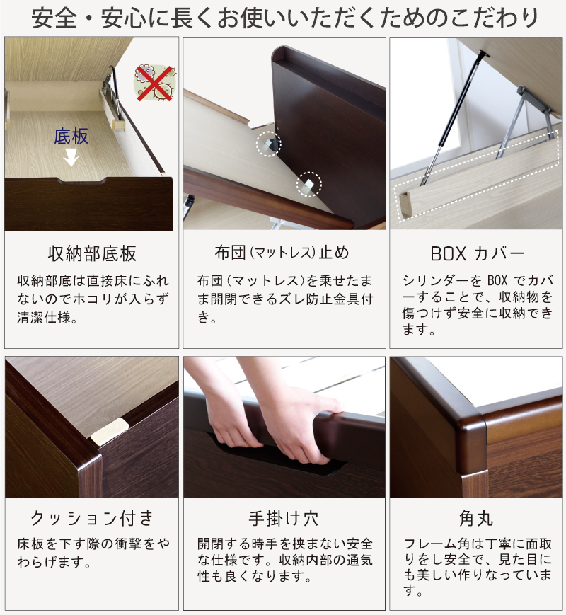 高さ33/40/47cm 収納付 ベッド 大型大量　山型  山折り　すのこ  布団が干せる シングル カウンター   日本製フレーム  ガス圧 縦開き リフトアップ  跳ね上げ  ロートブルグ　#13の画像