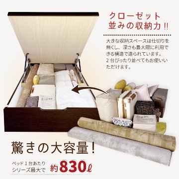 高さ33/40/47cm  収納付 ベッド 大型大量 すのこ  シングル パネル   日本製フレーム  ガス圧 縦開き リフトアップ  跳ね上げ  アリエーフ　#13の画像