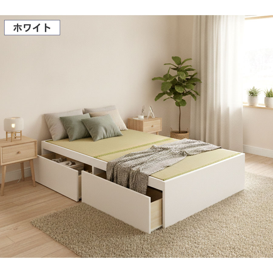 収納付きベッド シングル／セミダブル　畳ベッド 国産畳 収納 引き出し  畳チェストベッド ヘッドレス 引出レール付き 日本製 国産フレーム 2杯引出しの画像
