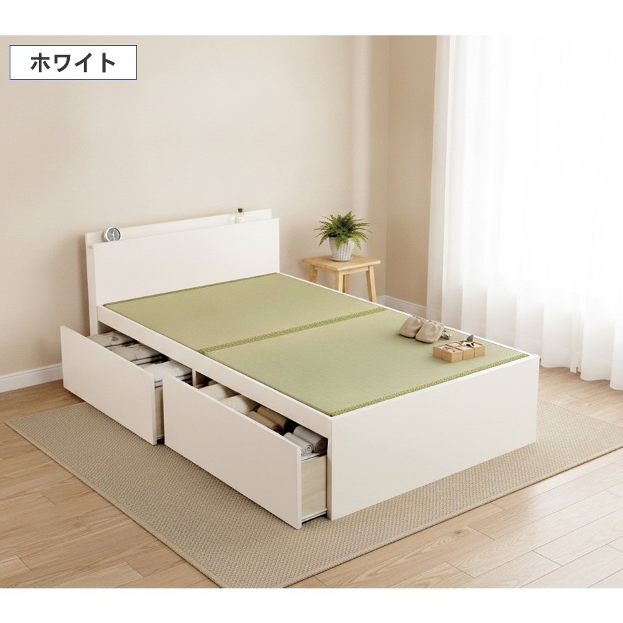 収納付きベッド シングル／セミダブルベッド 国産畳 収納 畳チェストベッド 引き出し 収納付き 国産 日本製 カウンタータイプ コンセント付き 引出レール付き 2杯引出し 宮付きの画像