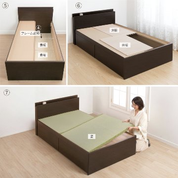 収納付きベッド シングル／セミダブルベッド 国産畳 収納 畳チェストベッド 引き出し 収納付き 国産 日本製 カウンタータイプ コンセント付き 引出レール付き 2杯引出し 宮付きの画像